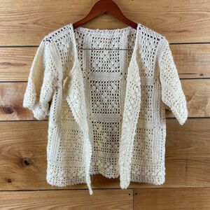 Hand Crocheted Granny Square Short Sleeve Cream Cardigan